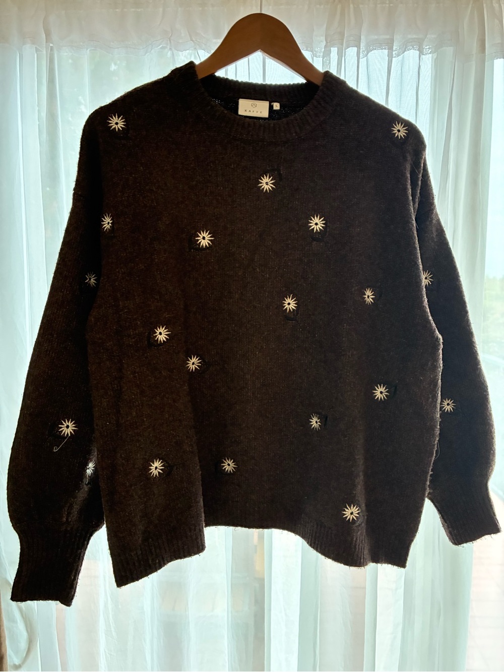 Women’s Dark Brown Embroidered Star Crew Neck Sweater by Kade